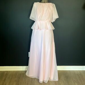 Vintage 1970s Pastel Pink Flutter Top Bridesmaid Dress
